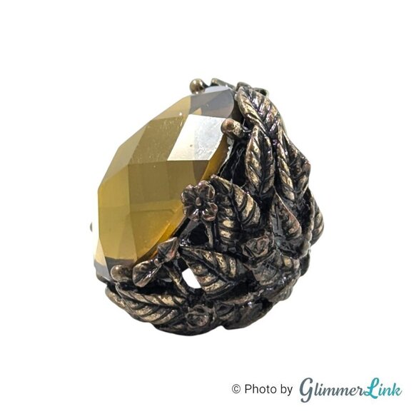 Chunky Nature Themed Faceted Green Acrylic Brass Tone Statement Ring Sz 4 - Picture 4 of 11